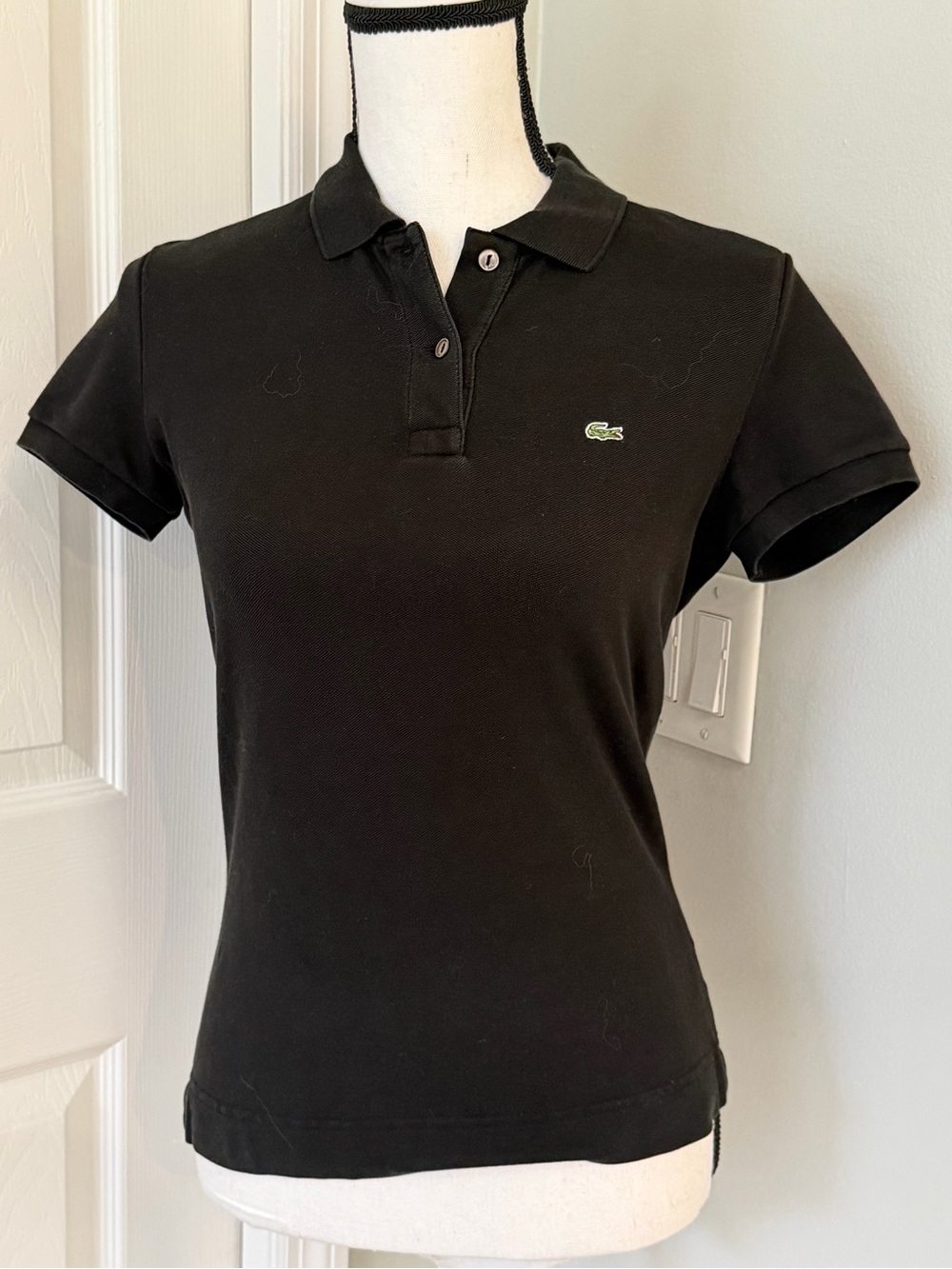 🐊 Lacoste 🐊 Classic Black Short-Sleeve Button-Down Polo Size-40